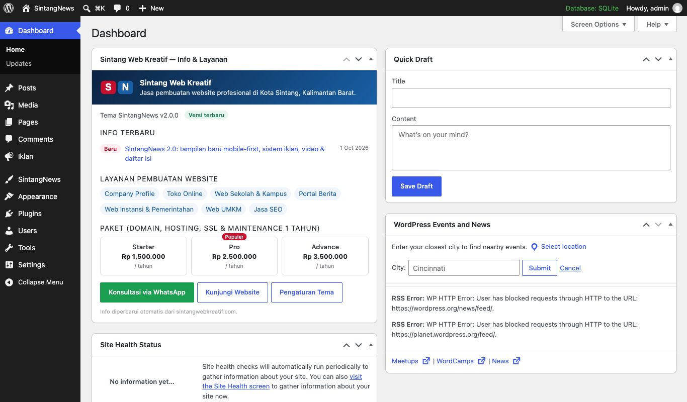 Kartu Sintang Web Kreatif di Dashboard