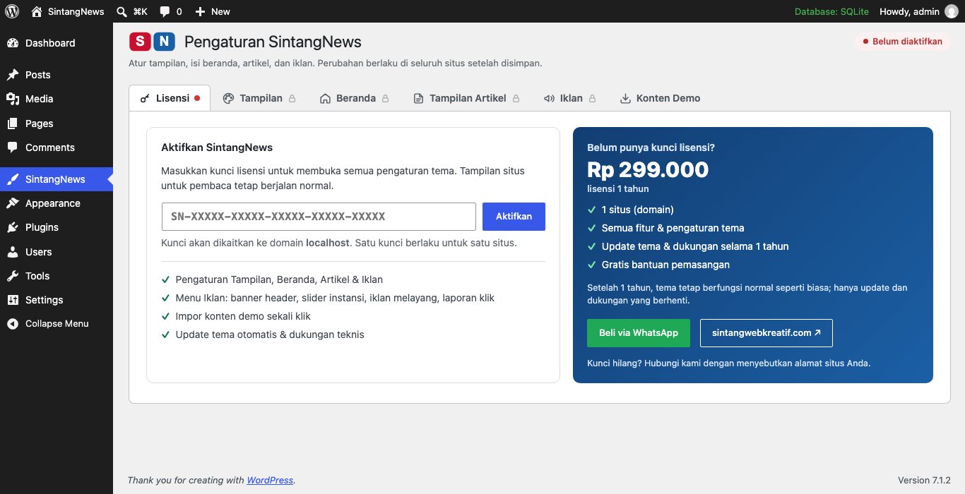 Tab Lisensi sebelum diaktifkan