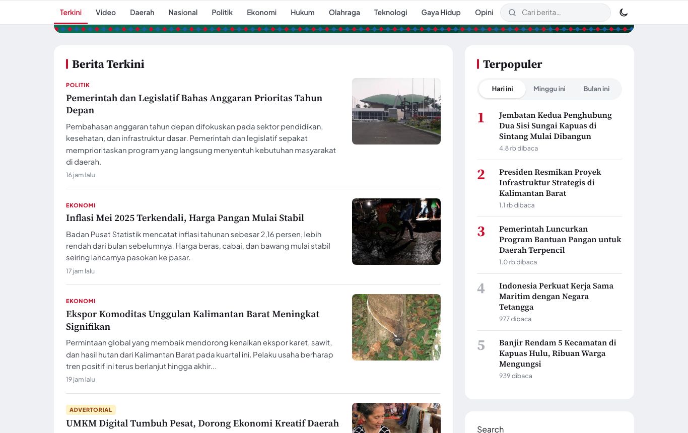 Berita Terkini dengan kutipan dan sidebar Terpopuler