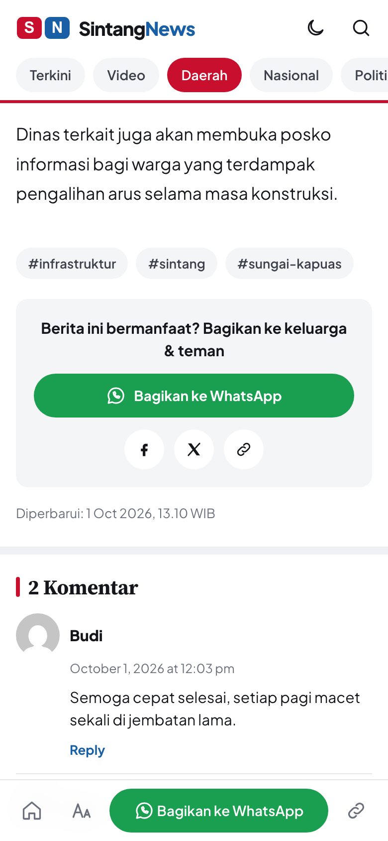 Ajakan bagikan di akhir artikel HP