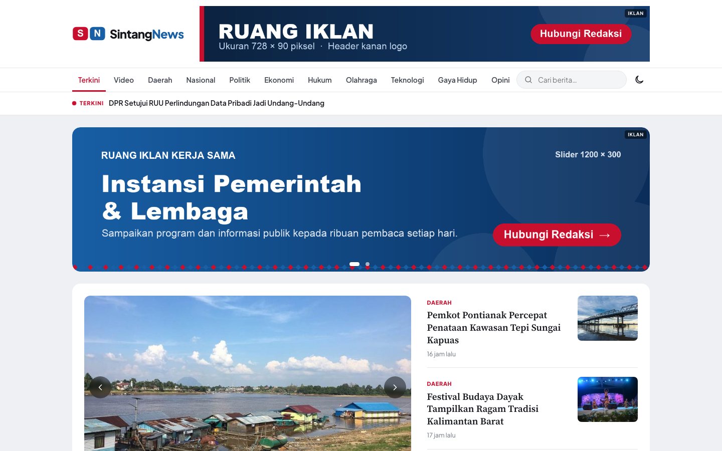 Tampilan desktop SintangNews 2.0