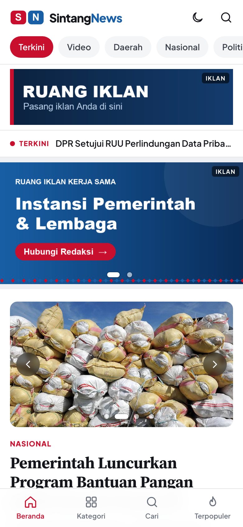 Tampilan HP SintangNews 2.0